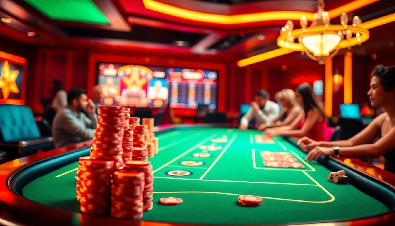Highlight the beste casino bonus offerings at an engaging online casino setup showcasing vibrant colors and lively gameplay.