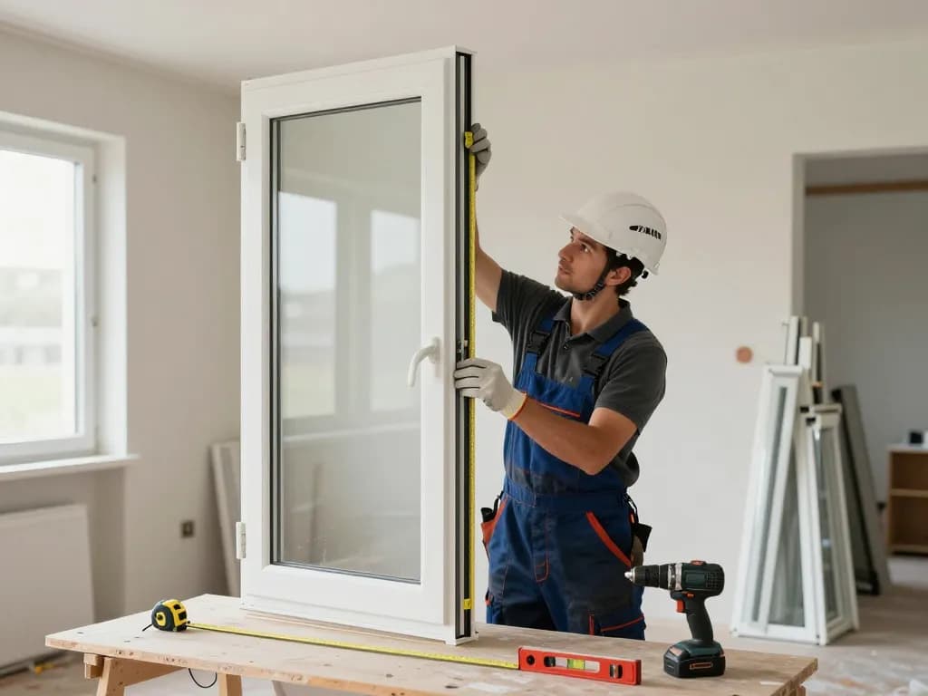Fachgerechte Fensterinstallation für Fensterbau Bonn, die Qualitätshandwerk und professionelle Werkzeuge zeigt.