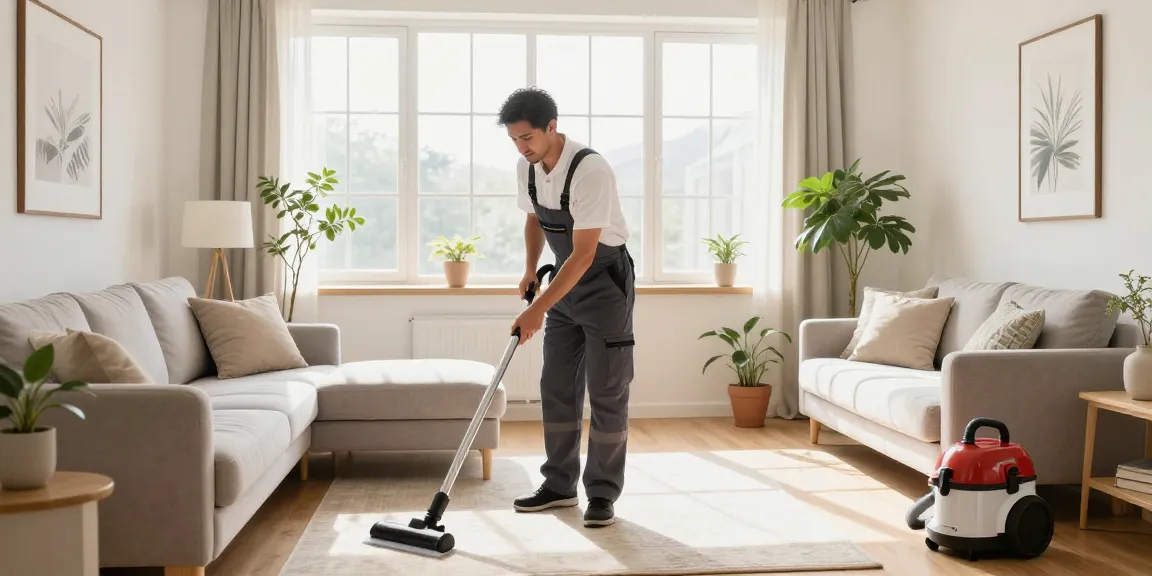 Professional cleaner in a bright living room providing reinigungsdienst bern to create a spotless home environment.