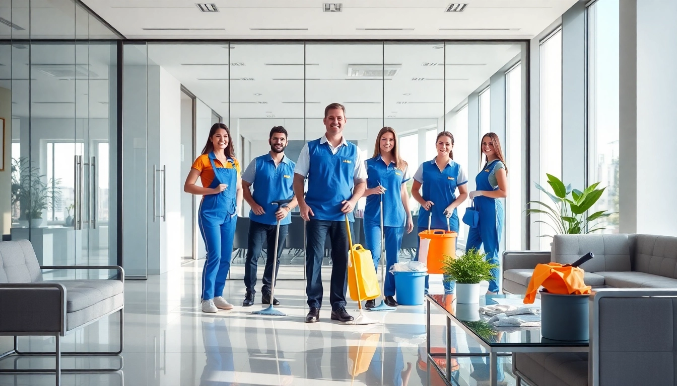 Effiziente gebaeudereinigung berlin durch ein engagiertes Team in einem modernen Büro.