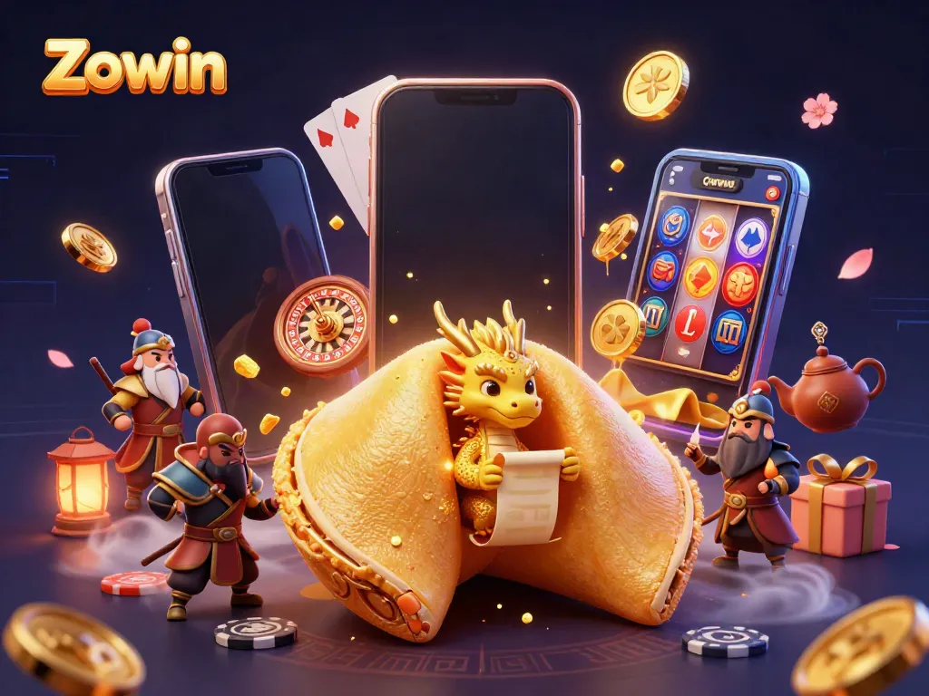 Zowin engages players in exciting games with a digital dragon guarding fortunes and a dynamic casino scene.