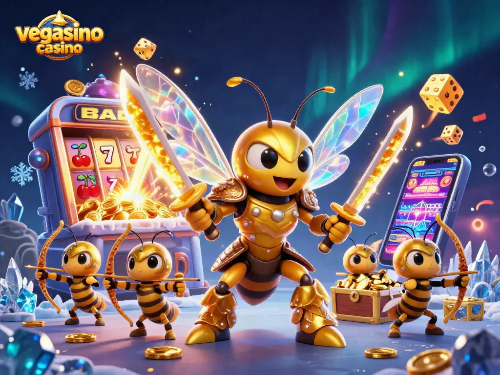 Experience thrilling action at vegasino casino with vibrant characters and explosive jackpot fun.