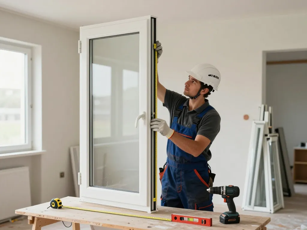 Fachgerechte Fensterinstallation für Fensterbau Bonn, die Qualitätshandwerk und professionelle Werkzeuge zeigt.