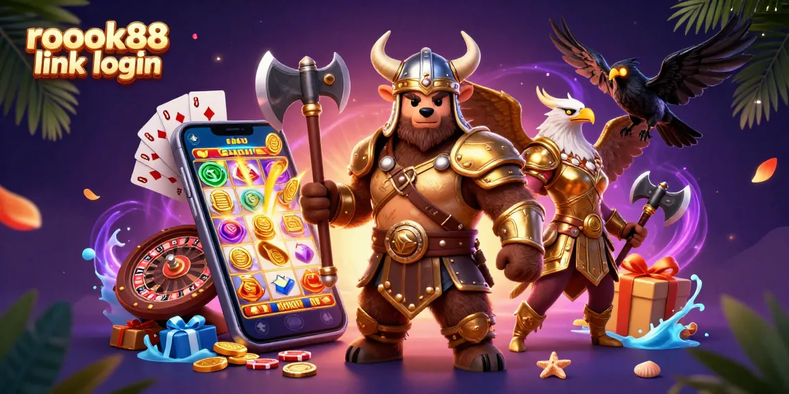 Engaging illustration of rokok88 link login showcasing energetic characters and dynamic casino elements.