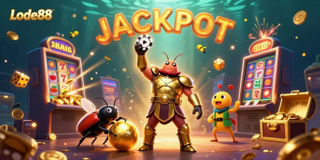 Experience thrilling wins with Lode88's 3D illustration showcasing jackpot excitement.