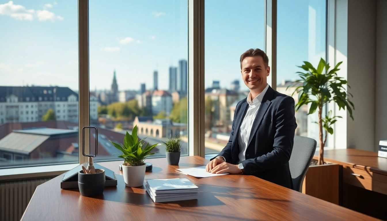 Immobilienmakler Frankfurt Eschersheim berät freundlich in einem modernen Büro.