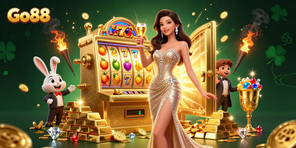 Experience Go88 with a dazzling casino celebration featuring luxurious elements and a massive jackpot.