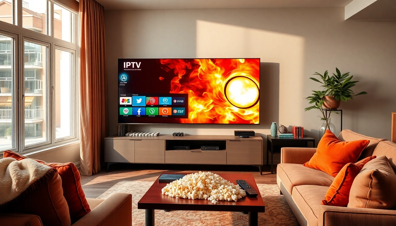Erleben Sie IPTV Streaming Service Deutschland in einer modernen Wohnumgebung mit einem großen Fernseher.