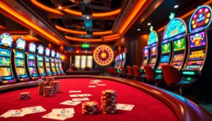 Players enjoying a lively casino atmosphere through gamebaidoithuong.trading, featuring poker, roulette, and slot machines.