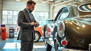 Oldtimer Gutachten durchgeführt von einem professionellen Gutachter bei einer Fahrzeuginspektion.