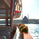 Erleben Sie die Istanbul Bosphorus cruises mit einer luxuriösen Jacht vor der Skyline Istanbuls.
